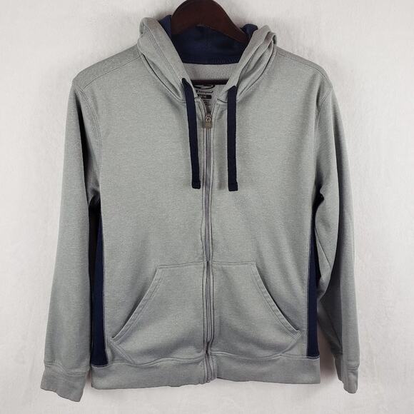 Champion Hoodie Men M Grey & Navy Blue Full Zip Soft Fleece Sweatshirt w Pockets - Picture 1 of 7